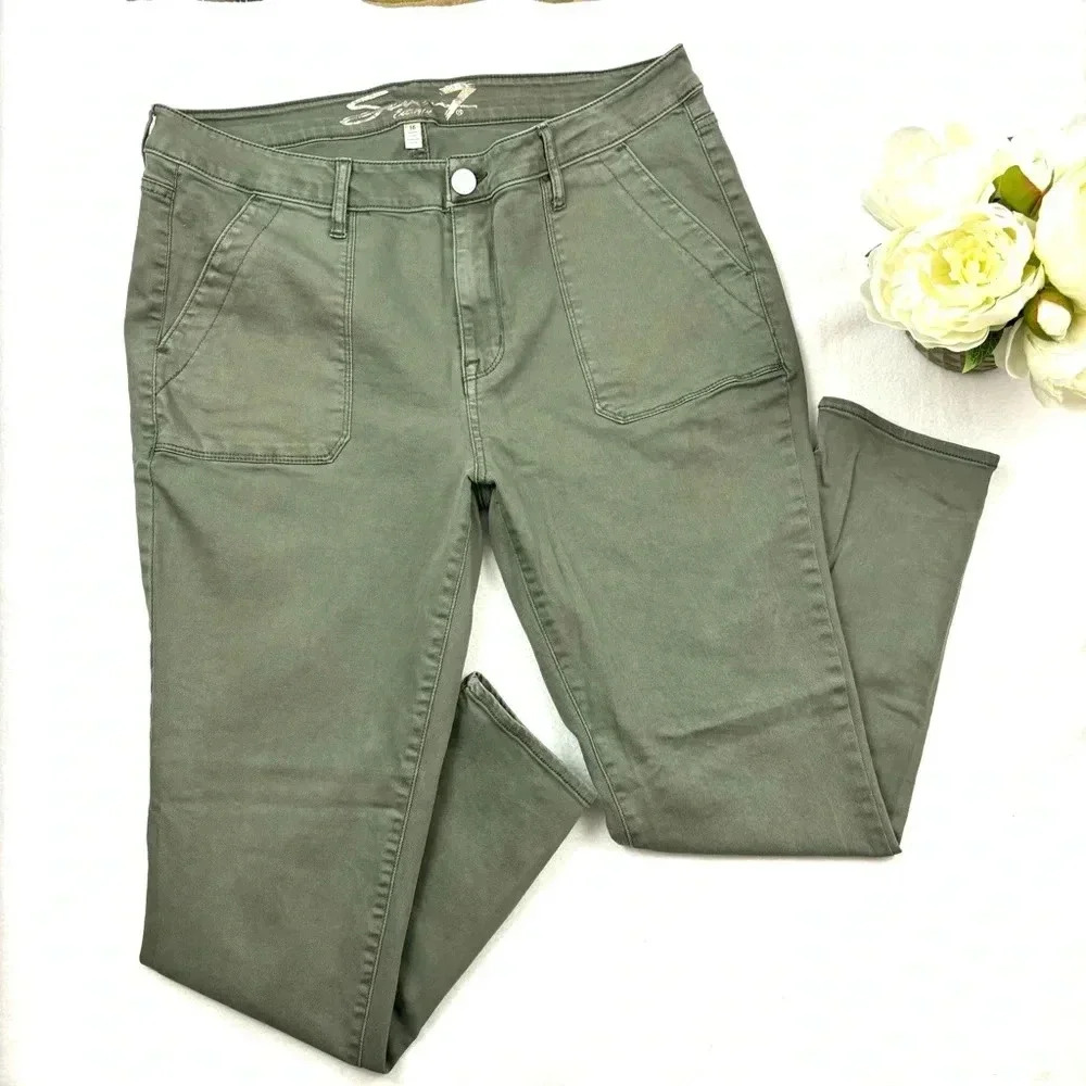 Seven7 Green Military Utility Ankle Stretch Midrise Ankle Skinny Pants Size 16 - Picture 2 of 15